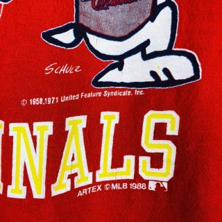 Vintage 80s St Louis Cardinals Snoopy sz XL T - shirt Peanuts Schulz 1988 Red 3