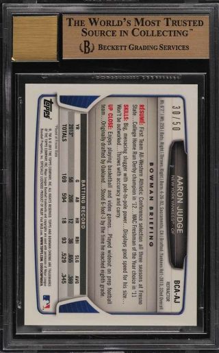 2013 Bowman Chrome Gold Refractor Aaron Judge ROOKIE AUTO /50 BGS 9.  5 (PWCC) 2