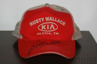 Rusty Wallace Signed Rusty Wallace Kia Red/gray Nascar Mesh Hat