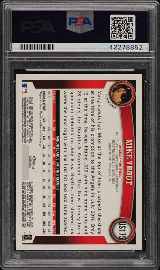 2011 Topps Update Target Red Border Mike Trout ROOKIE RC US175 PSA 9 MT (PWCC) 2