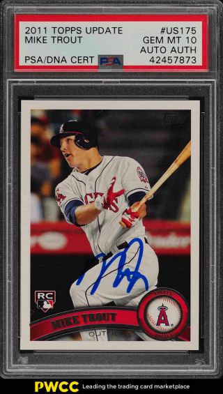 2011 Topps Update Mike Trout Rookie Rc Psa/dna Auto Us175 Psa 10 Gem Mt (pwcc)