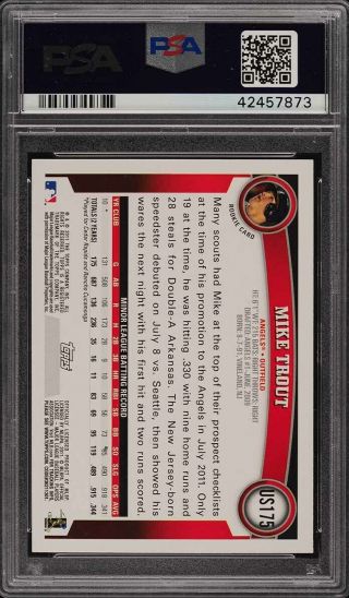2011 Topps Update Mike Trout ROOKIE RC PSA/DNA AUTO US175 PSA 10 GEM MT (PWCC) 2