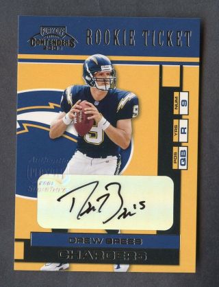 2001 Contenders Rookie Ticket Drew Brees Chargers Rc Rookie Auto Sp