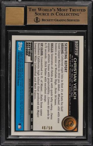 2010 Bowman Chrome Gold Refractor Christian Yelich RC AUTO /50 BGS 9.  5 (PWCC) 2