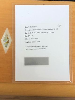 Kevin Knox 2018 - 19 National Treasures Rookie Rc Patch Auto Emerald /5 Ny Knicks