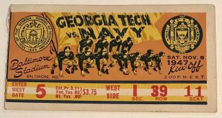 Georgia Tech Vs Navy 1947 College Football Ticket Stub Baltimore Stadium