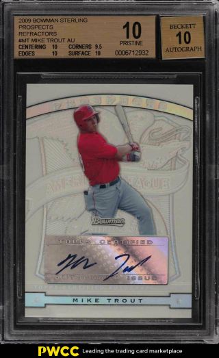 2009 Bowman Sterling Refractor Mike Trout Rookie Rc Auto /199 Bgs 10 (pwcc)