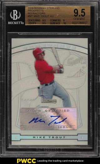 2009 Bowman Sterling Refractor Mike Trout Rookie Rc Auto /199 Bgs 9.  5 Gem (pwcc)