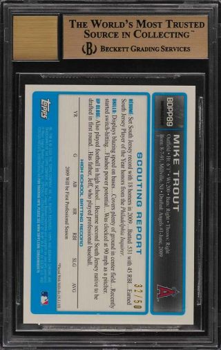 2009 Bowman Chrome Gold Refractor Mike Trout ROOKIE RC AUTO /50 BGS 9.  5 (PWCC) 2