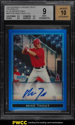 2009 Bowman Chrome Blue Refractor Mike Trout Rookie Rc Auto /150 Bgs 9 Mt (pwcc)