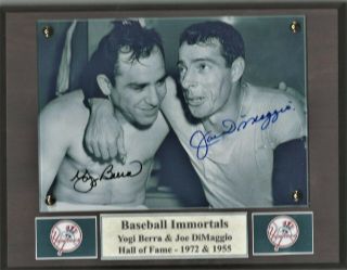 7x9 Plaque With B&w 5 X 7 Photo Of Yogi Berra & Joe Dimaggio Live Ink Signed