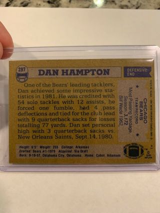 1982 Topps Dan Hampton Auto On Card Chicago Bears HOF 3