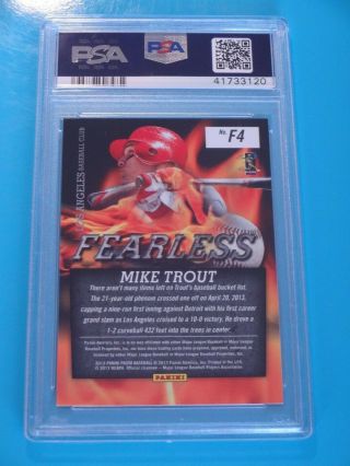 PSA 10 2013 PANINI PRIZM FEARLESS MIKE TROUT F4 (SP) GEM 2