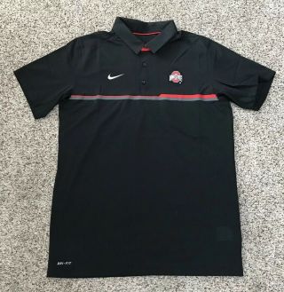 Nike Dri Fit Osu Ohio State University Short Sleeve Polo Shirt Black Size Large