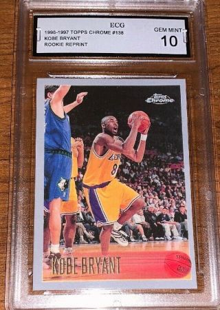 1996 - 97 Kobe Bryant Topps Chrome Reprint Rookie Card 138 Graded Gem 10