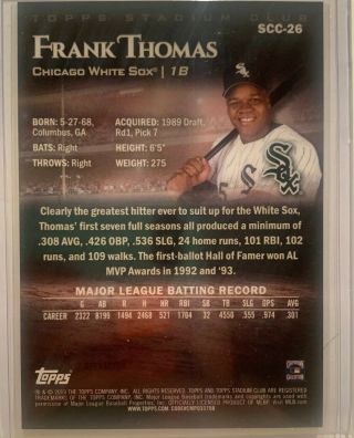 2019 Topps Stadium Club Chrome Refractor Frank Thomas White Sox SP 3
