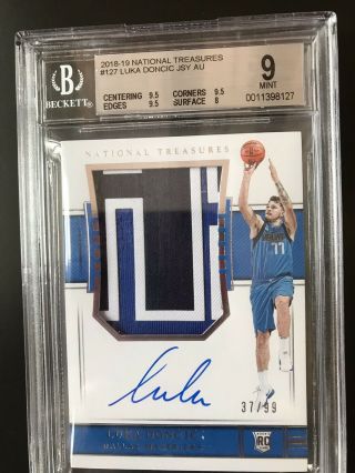 Luka Doncic 2018 - 19 Panini National Treasures Rc Auto Patch Rpa /99 Bgs 9/10