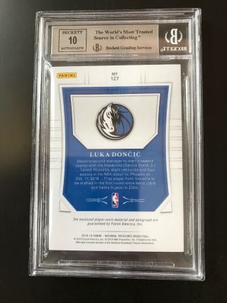 Luka Doncic 2018 - 19 Panini National Treasures RC Auto Patch RPA /99 BGS 9/10 2