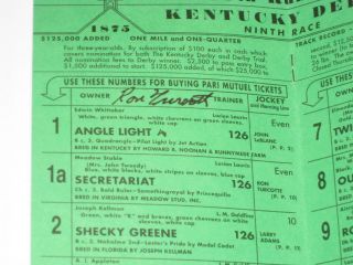 (Autographed) 1973 Kentucky Derby Prop Program By HOF Ron Turcotte 3