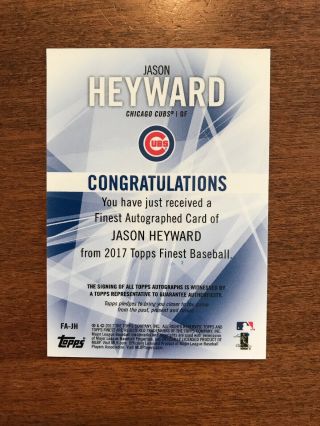 Jason Heyward 2017 Topps Finest Red Refractor Auto FA - JH Chicago Cubs 23/25 4
