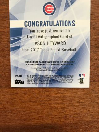 Jason Heyward 2017 Topps Finest Red Refractor Auto FA - JH Chicago Cubs 23/25 6