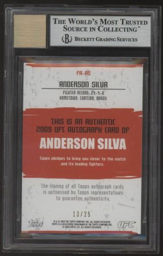 2009 Topps UFC Round 2 Anderson Silva Red Ink Auto /25 BGS 9 2