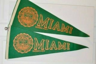 2 Vintage University Of Miami Florida Hurricanes Felt Pennant 1970s