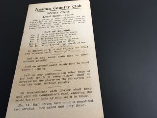 Nashua Country Club Score Card,  Nashua Nh