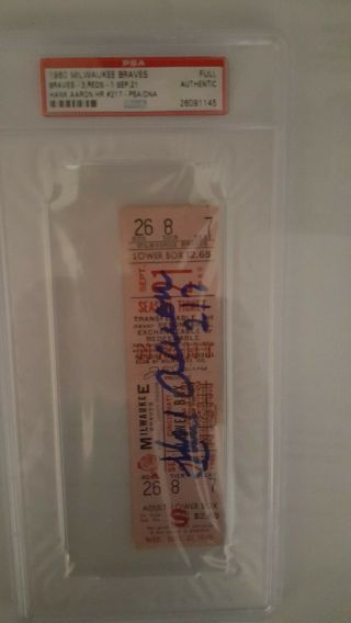 Hank Aaron Psa/dna Autographed,  Signed Game Ticket