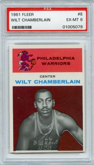 1961 Fleer Basketball Wilt Chamberlain Rookie Rc 8 Psa 6 Ex - Mt