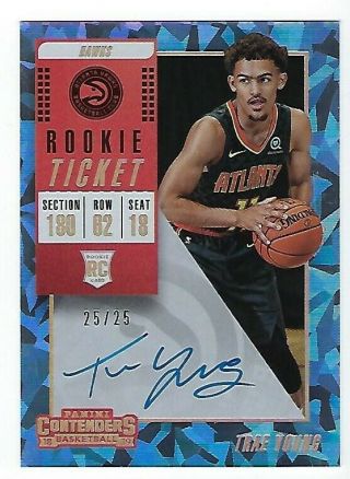 2018 - 19 Panini Contenders Cracked Ice Auto True Rookie Trae Young Rc 25/25 1/1