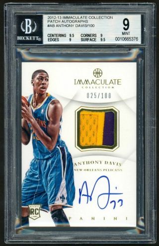 2012 Immaculate Anthony Davis Rookie Rc Patch Auto /100 Bgs 9