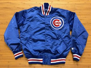 Mens Large - Vtg 80s Mlb Chicago Cubs Baseball Starter Sewn Unlined Snap Jacket