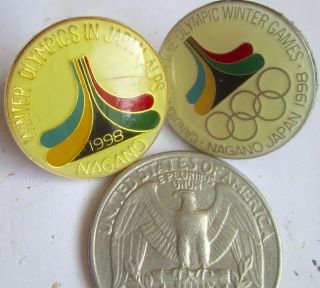 2 Old Olympic Pins Nagano Japan 1998 Olympic Bid Brass Enamel