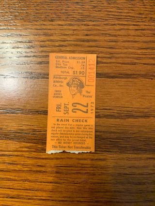 Pittsburgh Pirates September 22,  1972 Ticket Stub Roberto Clemente