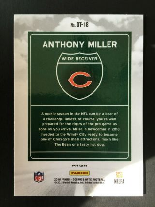 ANTHONY MILLER 2018 PANINI DONRUSS OPTIC FOOTBALL DOWNTOWN DT - 18 PRIZM ROOKIE RC 2