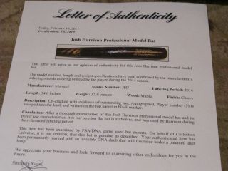 Josh Harrison Autographed Game Marucci Baseball Bat PSA Certified 2