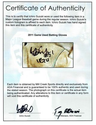 Ichiro Suzuki Autographed 2011 Game Batting Gloves Signed Cert 148100 4