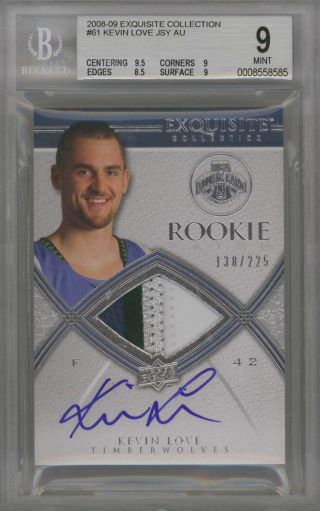 2008 - 09 Upperdeck Exquisite Kevin Love Rookie Patch Auto Rpa /225 Bgs 9 10