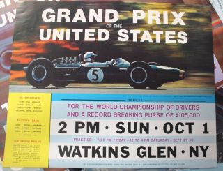 Rare 1967 U.  S.  Grand Prix @ Watkins Glen Poster W/ Jack Brabham / Brabham - Repco