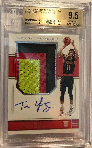 Trae Young 2018 - 19 National Treasures Rookie Patch Auto BGS 9.  5 46/99 RPA RC 5