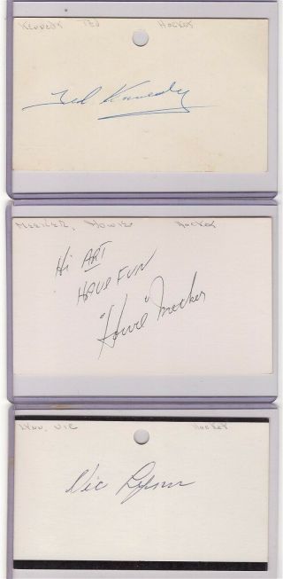 Ted Kennedy Howie Meeker Vic Lynn Signed Index Cards Maple Leafs Kid Line Autos