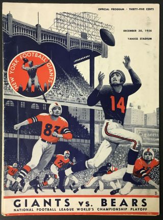 1956 Nfl Championship Football Program Yankee Stadium York Giants V Bears