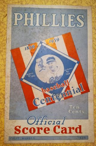 1939 Philadelphia Phillies Centennial Score Card First Number Baseball Team