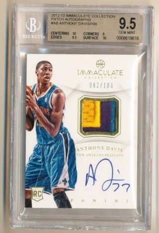2012 - 13 Immaculate Anthony Davis Auto Patch Rookie Rc /100 Bgs 9.  5/10