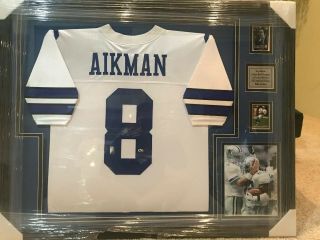 Troy Aikman Signed Cowboys 40x32 Custom Framed Jersey Aikman Hologram And Radtke
