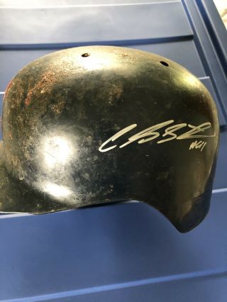 Carlos Santana Game,  Autographed Batting Helmet,  Indians 2