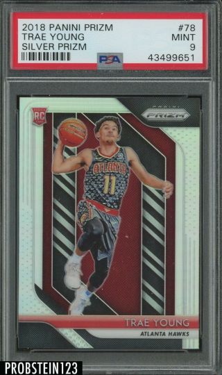 2018 - 19 Panini Prizm Silver 78 Trae Young Hawks Rc Rookie Psa 9