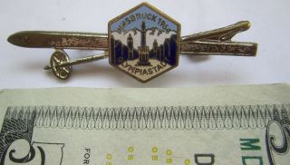 Old Olympic Pin Innsbruck Austria 1964 Ski Skiing Brass Enamel