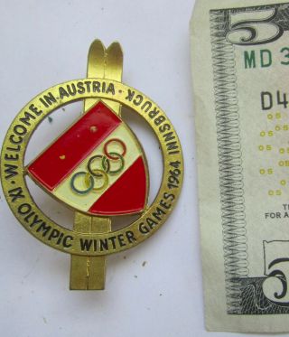 Old Olympic Pin Innsbruck Austria 1964 Ski Skiing Brass Big